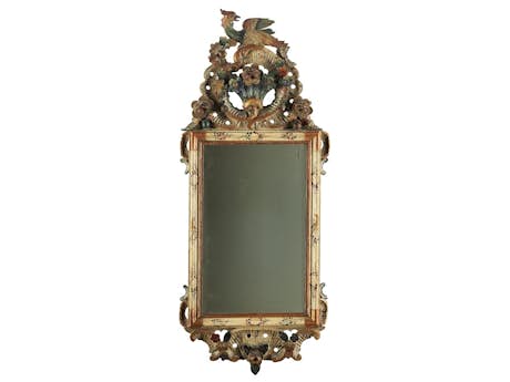 Spiegel mit Rocaille- und Vogeldekor